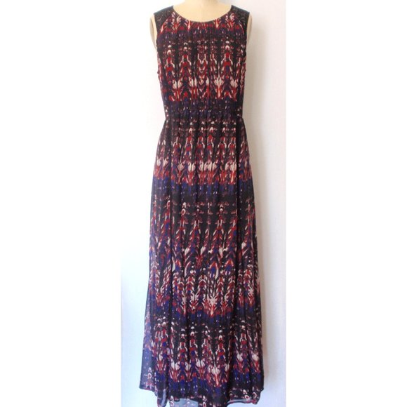 H&M RED BLACK BLUE TRIBAL SLEEVELESS MAXI DRESS 14